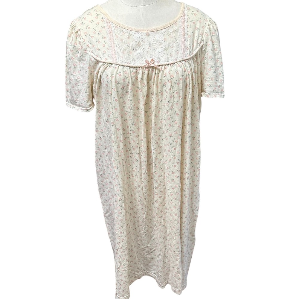 Fundamentals Nightgown Women Medium Cream Pink Floral‎ Lace Cotton Short Sleeve